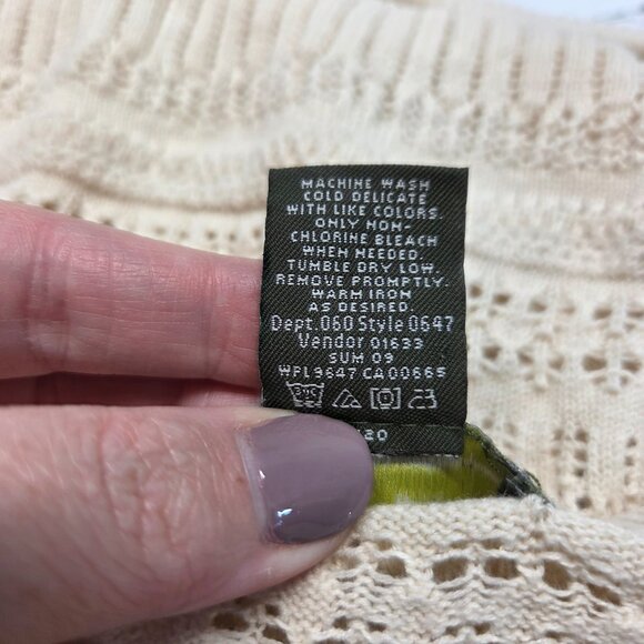 Eddie Bauer XXL Ivory Off White Open Knit 3/4 Sleeve Tie Button Open Cardigan - Picture 10 of 10